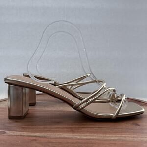 Boohoo Shoes Womens Size 10 Gold Block Heel Strappy Sandals Metallic Party Chic